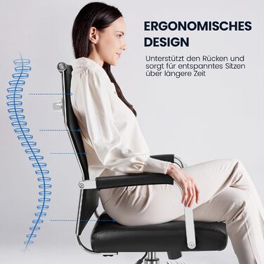 Офісний крісло Yaheetech з підлокітниками, ергономічний, для офісу, комп'ютерний, для начальника, висока спинка, функція гойдання, до 136 кг, білий (чорний)