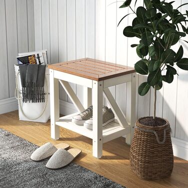 Двоярусна душова лавка GOPLUS з місцем для зберігання, душовий стілець для ванної кімнати, білий та коричневий (43 x 32 x 47 см)