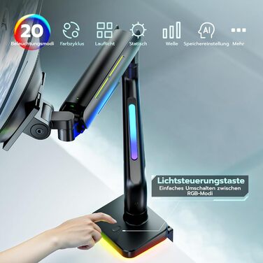Кріплення для монітора ARES WING Ergonomic RGB, 17-49 дюймів, регульоване по висоті, поворотне, нахилене, RGB LED (білий/чорний)