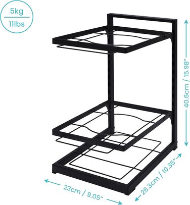 Рівневий регульований по висоті металевий органайзер для сковороди та кришки від горщиків, чорний, 3-