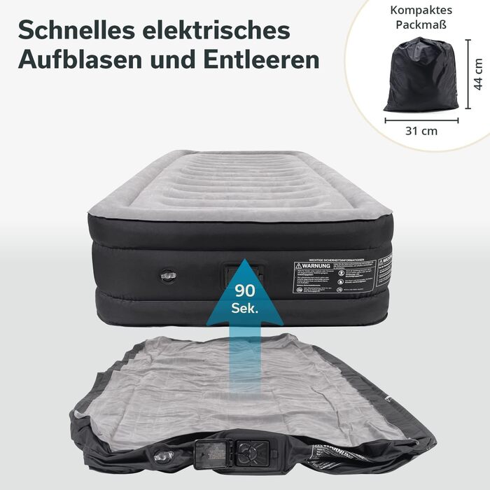 Надувна матрац Skandika Sveja Flex | Самостійно надувний матрац для кемпінгу, 204x151x43 см, 300 кг, з USB-помпою