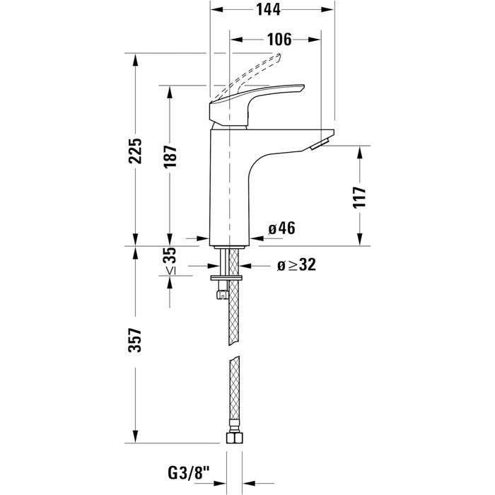 Водозберігаючий змішувач для умивальника Duravit DuraVelez, розмір (висота виливу 106 ), енергозберігаючий змішувач для умивальника (FreshStart), змішувач для ванної кімнати з виливом, хром (без виливу/енергозберігаючий, M)