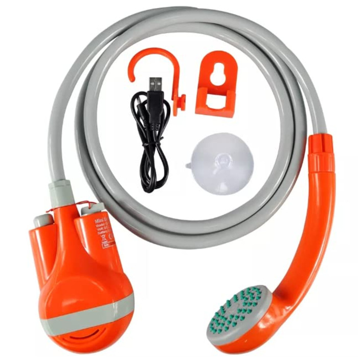 Портативний душ для кемпінгу з насосом, акумуляторна садова душова система 2200mAh, USB-кабель, шланг 1.8м, помаранчевий