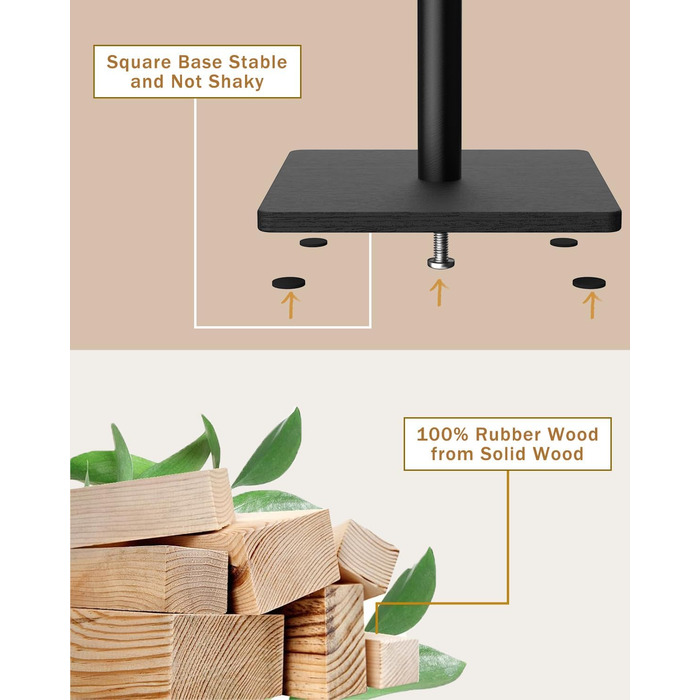 Дерев'яна вішалка для одягу Yawinhe, 180 см, 8 гачків, 3 рівня висоти, чорна