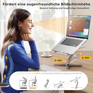 Підставка для ноутбука FoldWise X – алюміній, 360° обертання, регульована висота та кут нахилу – стабільна та портативна підставка для MacBook та комп'ютерів 11-18 дюймів (срібна)