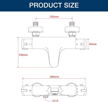Змішувач для ванни з термостатом, дощова лійка для душу, хром. Змішувач для ванни з термостатом для 2 споживачів