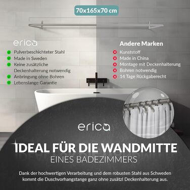 Штанга для душу Ericka L-подібної та U-подібної форми - 4-в-1 для ванни чи душу - сталева з порошковим покриттям (сірий глянцевий)