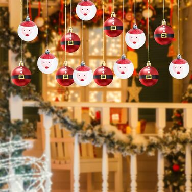 Різдвяні кульки, різдвяний візерунок, пластик, для підвішування, для ялинкових свят, вечірок та весільних прикрас (червоно-білий) 12 шт. 6CM-Cute, 12 шт., 6