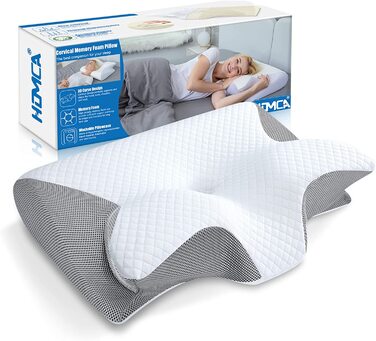 Ортопедична подушка HOMCA 2 в 1 з memory foam для сну на спині, боці та животі, 60x40x12/14 см, сіра