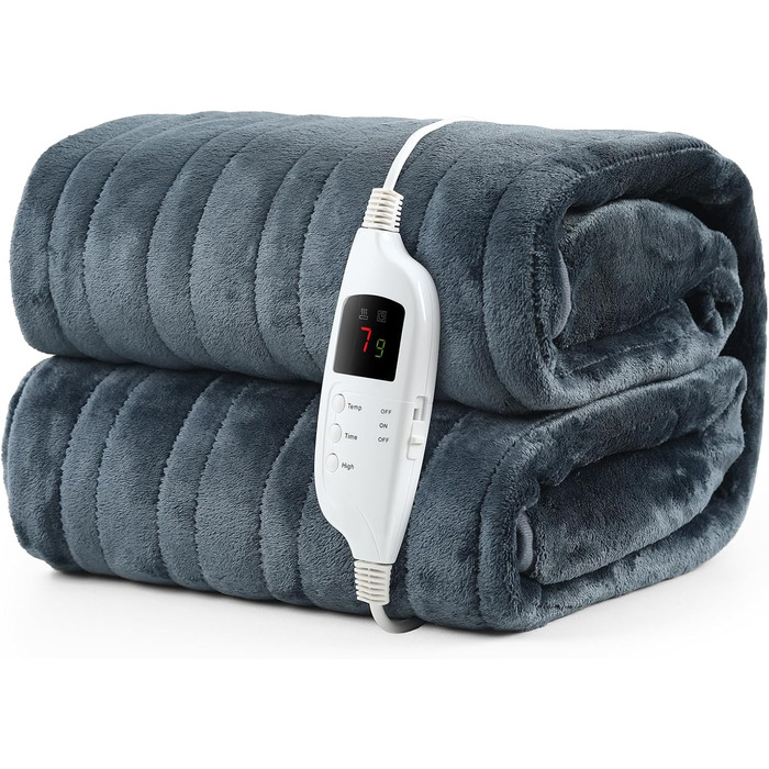 Електрична ковдра Evajoy з автовимкненням, 180x130 см, 7 режимів нагріву, таймер 9 годин, захист від перегріву, фланель, швидкий нагрів, пральна, для дому та офісу
