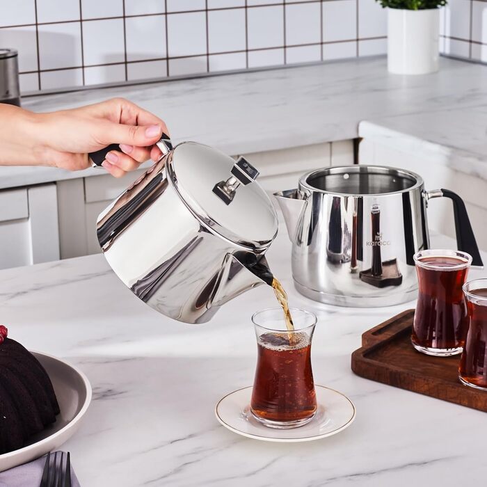 Набір для заварювання чаю Karaca New Mira: турка, чайник 1л, чайник 2л з нержавіючої сталі, сумісний з індукцією, миється в посудомийній машині