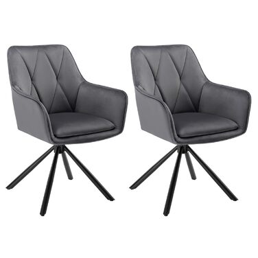 Крісла для їдальні Lestarain, обертаються, для кухні, спальні, вітальні, комплект з 2 шт. М'які, з підлокітниками, металеві ніжки, велюр, темно-сірий