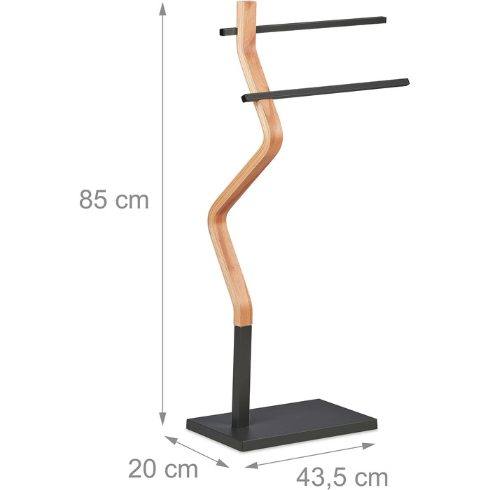 Вішалка для рушників Relaxdays, 2 металеві прути, 85x43.5x20 см, сталь і МДФ, натуральний/сірий