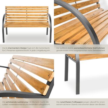 Тектейк® Двомісна садова лавка 'Міхаела' з дерева, вологостійка, в стилі кантрі, 119,5 x 62 x 83 см