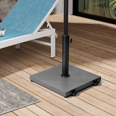 Підставка для парасольки на терасу, 18,1 кг, міцна квадратна підставка з бетону, ринкова підставка з тикового дерева (з колесами), сіра