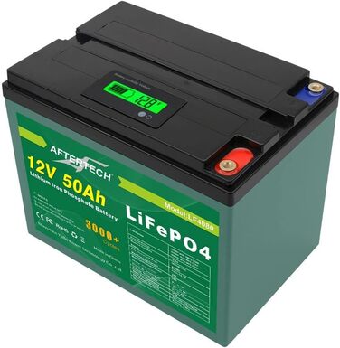 Літій-залізо-фосфатна батарея AFTERTECH Lifepo4 12 В 50 Ач, 3000 циклів, 12,8 В 640 Втгод