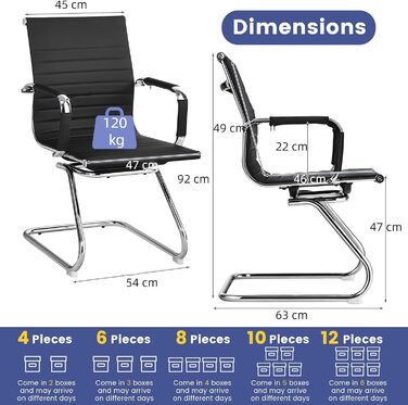 Крісла-гойдалки GIANTEX 2 шт., ергономічні конференц-крісла для гостей з підлокітниками, міцний металевий каркас до 120 кг, сучасні крісла з штучної шкіри, чорні