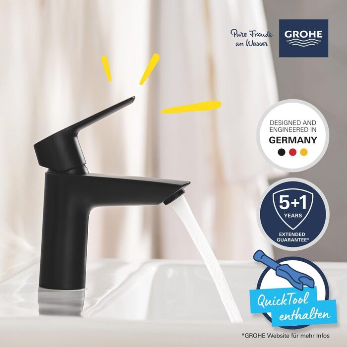 Змішувач для ванної кімнати GROHE Start, економічний, холодна вода в середній позиції, з Pop-Up клапаном, хром, 23551002 (Push-Open, водозберігаючий)