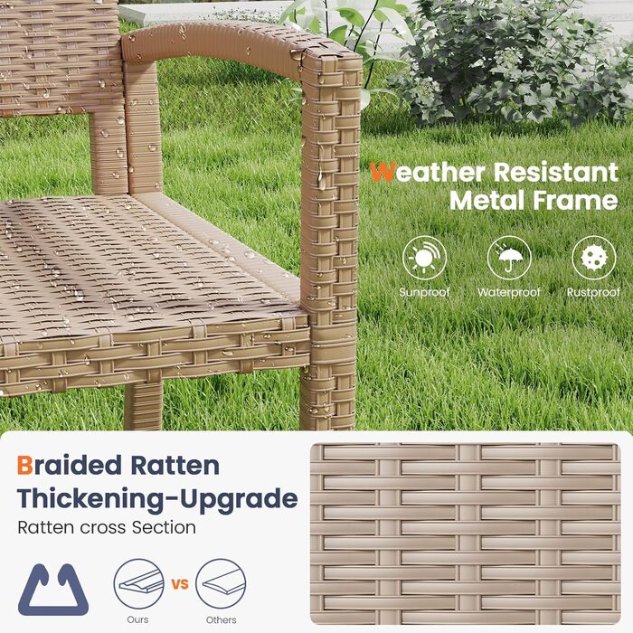 Садова лавка з поліротангу UDPATIO для тераси, балкону та саду, бежева (123x63x86 см, витримує до 320 кг)