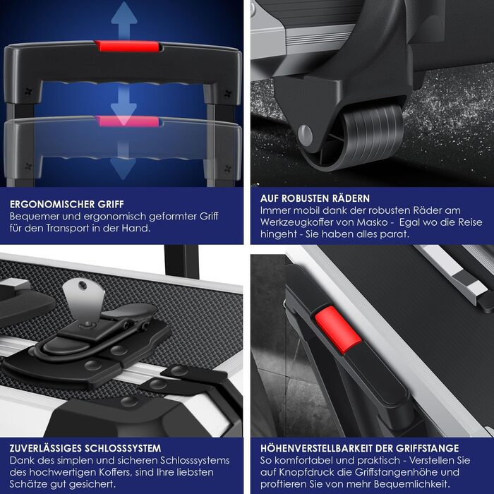 Набір інструментів MASKO 1400 предметів в алюмінієвому кейсі на колесах для дому, авто та хобі - професійний візок для інструментів