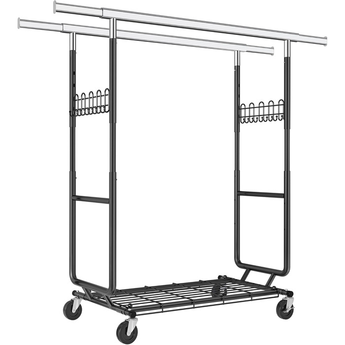 Стійка для одягу на колесах FAVOOOSTY, металева, мобільна, до 200 кг, чорна, 2 стійки