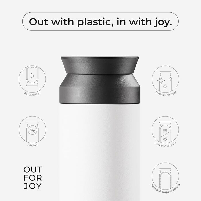 Термокружка з нержавіючої сталі 350 мл | Термокружка для кави та чаю на винос | З подвійними стінками, ізольована, не протікає | Подорожна термокружка | Зберігає тепло до 4 годин / холод до 8 годин (Білий Шовк)