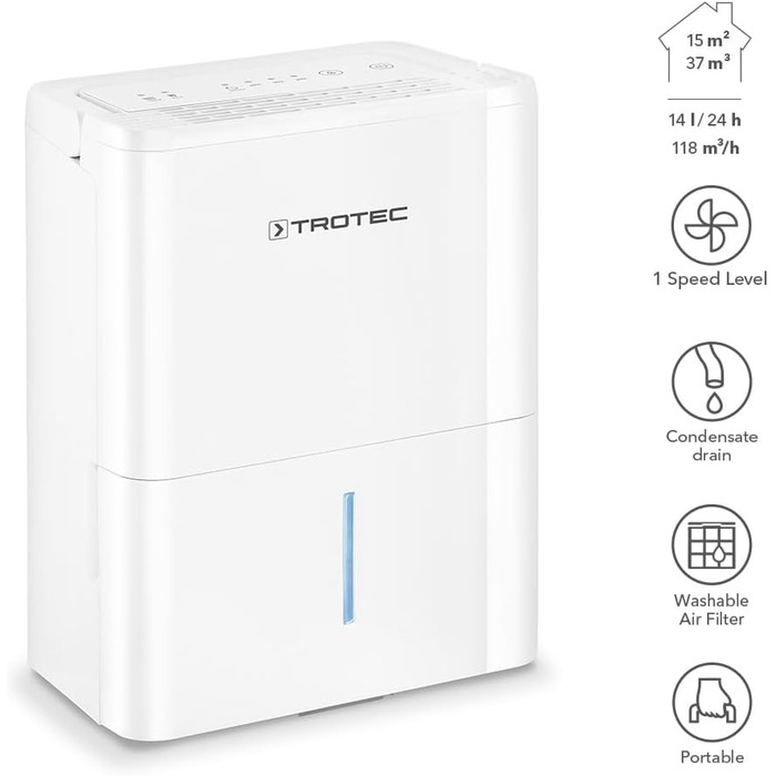 Осушувач повітря TROTEC TTK 32 E, електричний, 14 л/день, для приміщень до 15 м², авто-вимкнення, для квартири та спальні