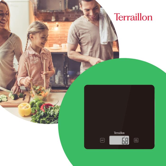 Кухонні ваги Terraillon T1040 з тарою, показуванням рідини, ультратонкі, до 3 кг, дизайн Bakery