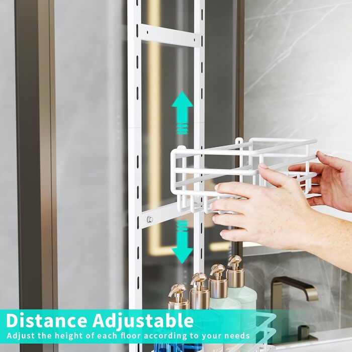 Настінна поличка для душу HapiRm з 22 гачками та 2 тримачами для зубних щіток, 5 ярусів (білий)