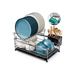 Велика сушарка для посуду 2-поверхова сушарка з нержавіючої сталі з сушильною дошкою-регульована підставка для посуду