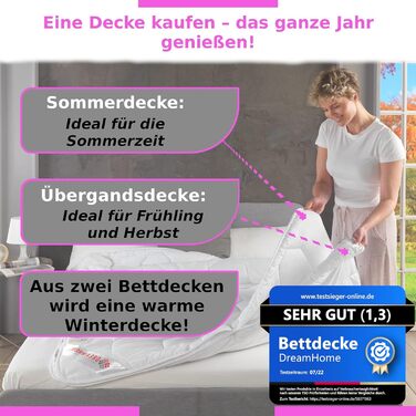 Ковдра DreamHome 135x200 см на 4 сезони - Оeko-Tex сертифікована, адаптована стегальна ковдра 135x200 см - літня та зимова ковдра - ковдра на всі сезони