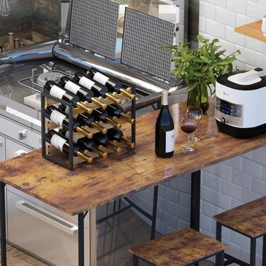 Стеллаж для вина IBUYKE: 3 яруси, 12 пляшок, металевий каркас, дерево, для кухні, бару, вітальні