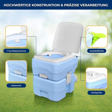Туалет для кемпінгу SereneLife - портативний хімічний туалет з баками 20L та 12L - мобільний унітаз для кемпінгу, подорожей, дітей та дорослих - до 120 змивань - легкий (5,2 кг) та компактний