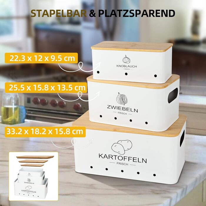 Набір контейнерів для зберігання картоплі, цибулі та часнику - 3 шт. (Бежевий, прямокутний)