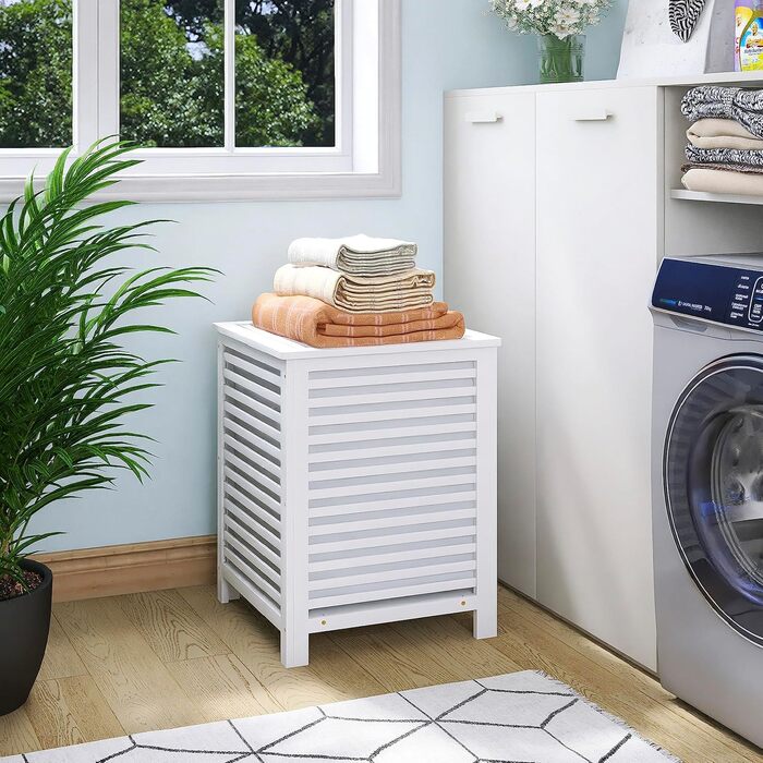 SMIBUY Великий кошик для білизни з бамбука з кришкою для зберігання одягу, іграшок та рушників (горіх) (білий)