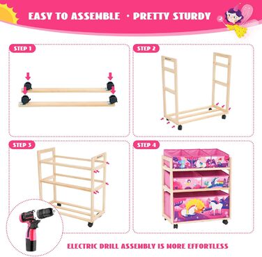 Органайзер для іграшок HOMCENT з колесами та 6 контейнерами великої місткості для дитячої кімнати, дівчачої кімнати