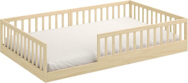 Ліжко дитяче CADANI Timi 2в1 Монтессорі 120x200 см з бортиками, ламелі, масив сосни, біле - 3 варіанти збірки, до 200 кг, регульоване