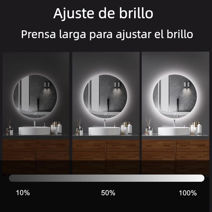 Дзеркало для ванної кімнати MYGIIVOVO круглої форми з підсвічуванням, LED, сенсорне управління, 59x59 см