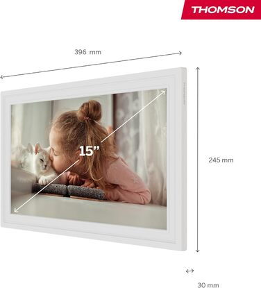 Рамка для фото Thomson Fotorahmen 15 дюймів біла – FHD IPS сенсорний екран, 32 GB, Wi-Fi, поворот, підтримка iOS/Android