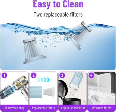 Акумуляторний ручний пилосос 4 в 1 для авто та дому, бездротовий міні-пилосос 22000Па з безщіточковим двигуном, 6000 mAh, електричний обдуватель для прибирання шерсті та пилу (Сріблясто-золотий)