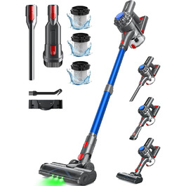 Бездротовий акумуляторний пилосос V15: 50 хвилин роботи, 40KPA, 450W, LED, для видалення шерсті тварин, темно-синій