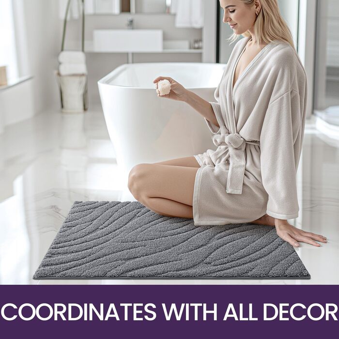 Килимок для ванної кімнати DEXI 61 x 110 см, сірий - м'який, неслизький, машинне прання