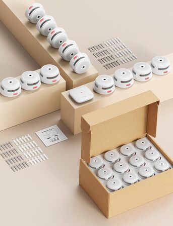 X-Sense Детектор диму Smart XS01-M з базовою станцією SBS50, сертифікований EN 14604, бездротовий мережевий детектор диму з Wi-Fi, сумісний з додатком X-Sense Home Security, білий, FS61, комплект з 6 шт.