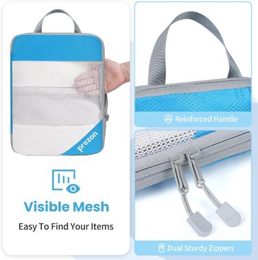 Набір компресійних органайзерів для одягу в подорож, 6 шт, прозорі пакувальні куби для валізи, легкі та міцні органайзери для багажу (Синій)