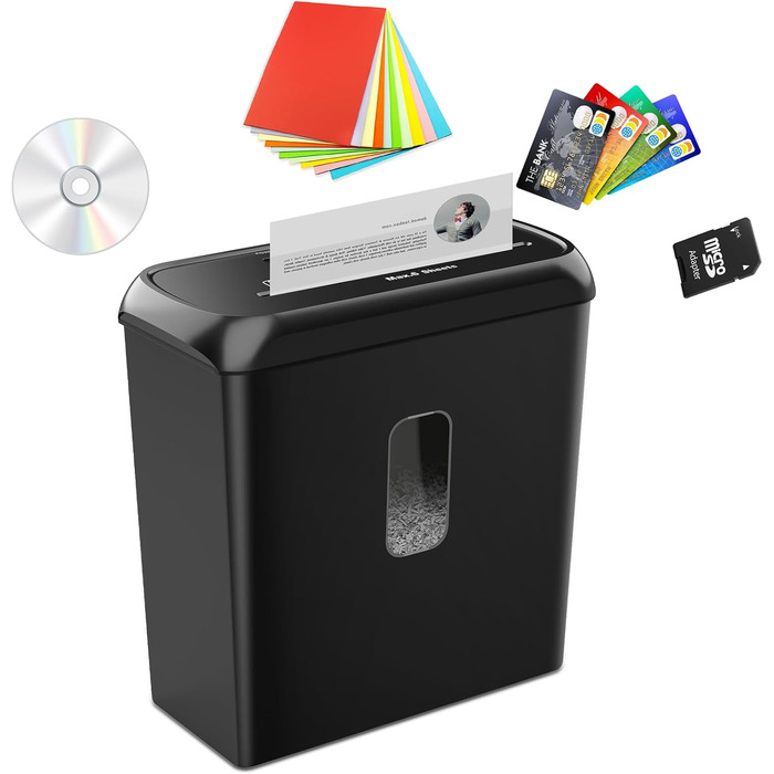 Шредер SINCHEREU 6 листів, перехресний різання, рівень безпеки P4, з кошиком 11л, для документів, кредитних карт, CD, з захистом від перегріву, для дому та офісу