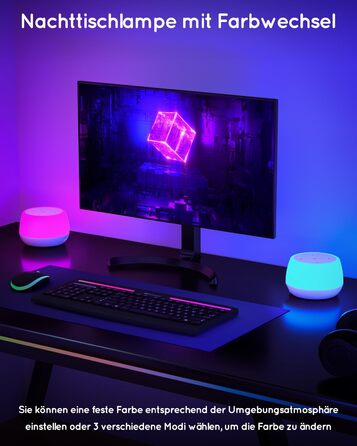 Світлодіодний приліжковий світильник Bonsery Touch Dimmable, набір з 2 шт. , USB, RGB, 3 режими, текстура дерева (білий)