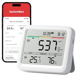 SwitchBot Датчик CO2 з термометром та гігрометром, вимірювач якості повітря з CO2-аллармом, Bluetooth, 2 роки історії даних, потрібен хаб