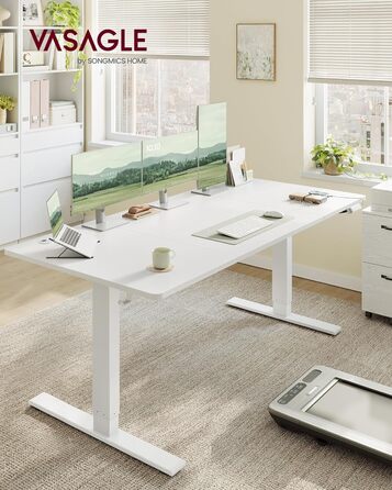 Стол для роботи VASAGLE з регулюванням висоти, USB-C, підставка для розеток, стоячий стіл, нагадування про перерви, 3 пам'яті, для офісу, 180x80 см, матовий білий (LSD146WZ02)