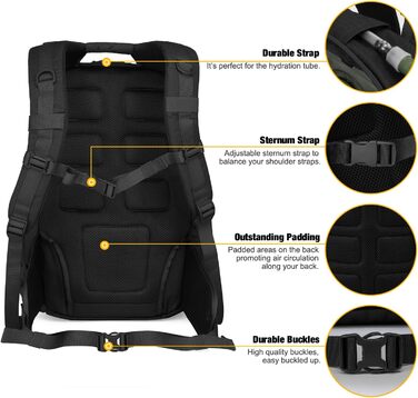 Військовий рюкзак Mardingtop 25L/28L/40L Чоловіча робота для тактичних штурмових походів Подорожі на відкритому повітрі 40 літрів 40 л чорний комплект