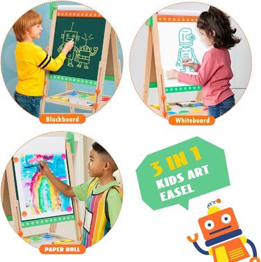 Дерев'яна мольберт Kinder Tafel з паперовою рулонкою, регульована висота, зелений колір